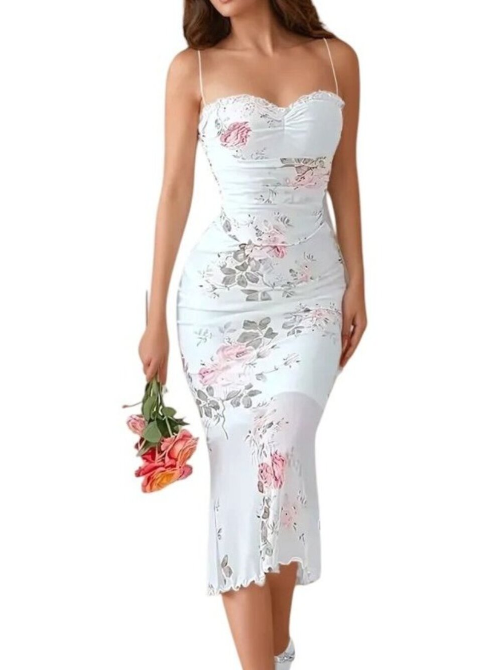 NWT New Me White Floral Mesh Bodycon Midi Dress Size S Lace
